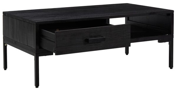 Fekete tömör újrahasznosított fenyő dohányzóasztal 90x50x35 cm
