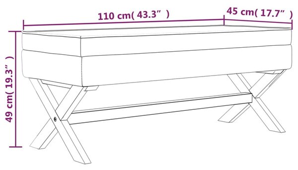 Világosszürke bársony tárolóülőke 110 x 45 x 49 cm