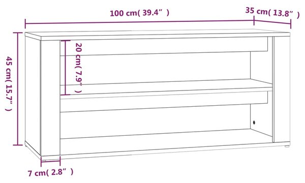 Betonszürke szerelt fa cipőtartó 100x35x45 cm