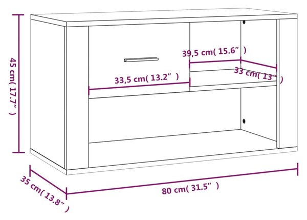 Barna tölgy színű szerelt fa cipősszekrény 80x35x45 cm