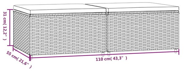 2 db szürke polyrattan kerti lábtartó párnával