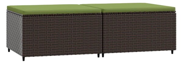 2 db barna polyrattan kerti lábtartó párnával
