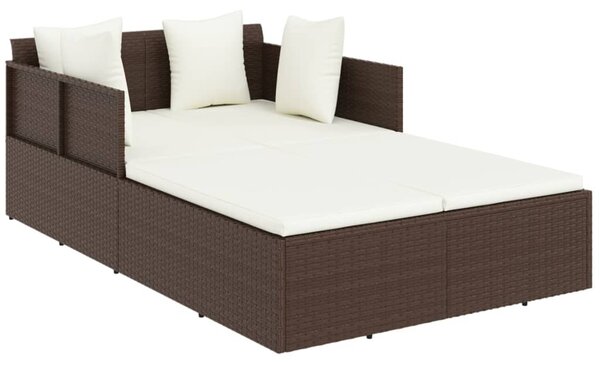 Barna polyrattan napozóágy párnával 182 x 118 x 63 cm
