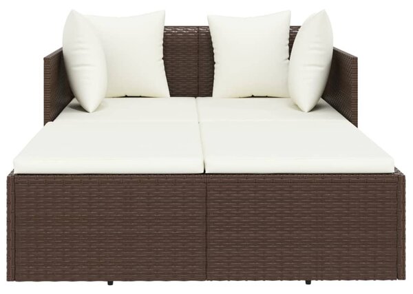 Barna polyrattan napozóágy párnával 182 x 118 x 63 cm