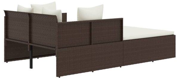 Barna polyrattan napozóágy párnával 182 x 118 x 63 cm