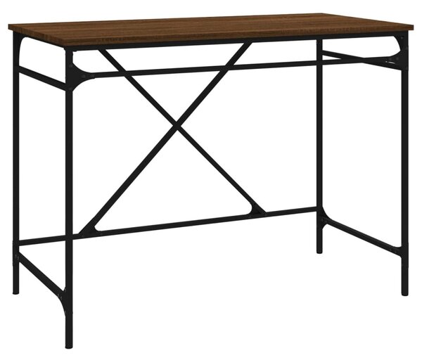 Barna tölgyszínű szerelt fa és vas íróasztal 100x50x75 cm