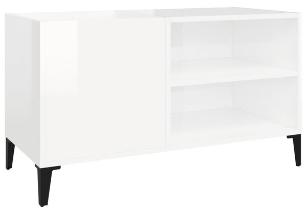 Magasfényű fehér szerelt fa hanglemezszekrény 84,5x38x48 cm