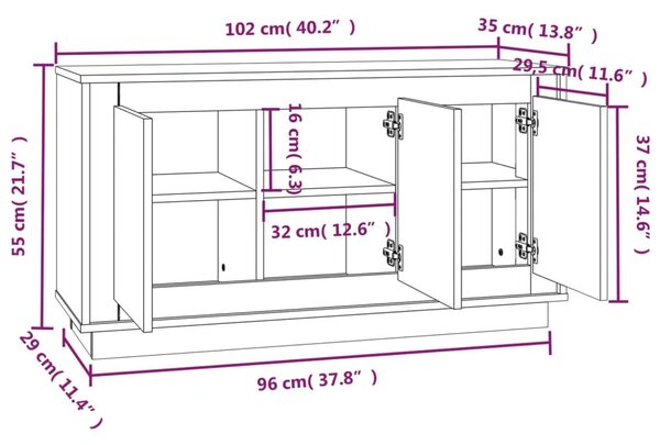 Betonszürke szerelt fa tálalószekrény 102 x 35 x 55 cm