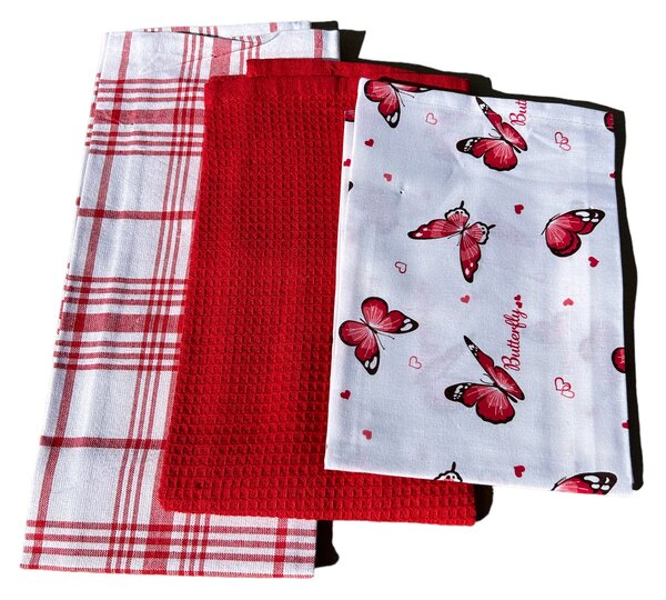 Konyhai törülközők 3 szett Butterfly Red
