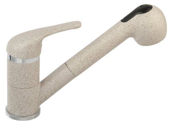 Ferro Freya homokszínű konyhai mosogató csaptelep szögletes kihúzható zuhanyfejjel