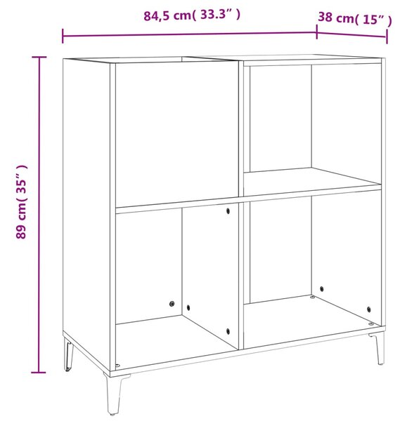 Betonszürke szerelt fa hanglemezszekrény 84,5 x 38 x 89 cm