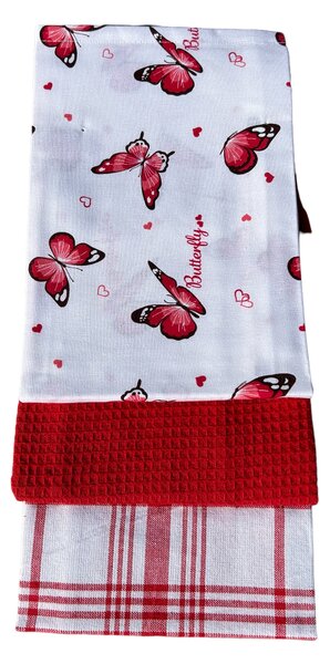 Konyhai törülközők 3 szett Butterfly Red