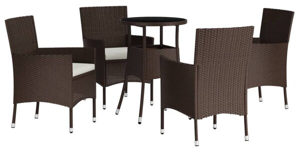 5 részes barna polyrattan kerti bisztrógarnitúra párnákkal