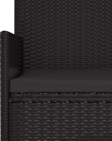 Fekete 2 személyes polyrattan kerti pad párnával