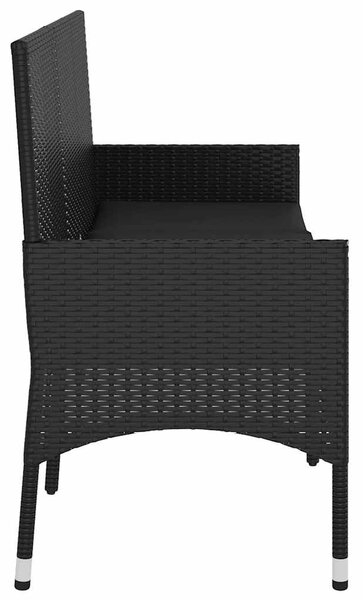 Fekete 3 személyes polyrattan kerti pad párnával