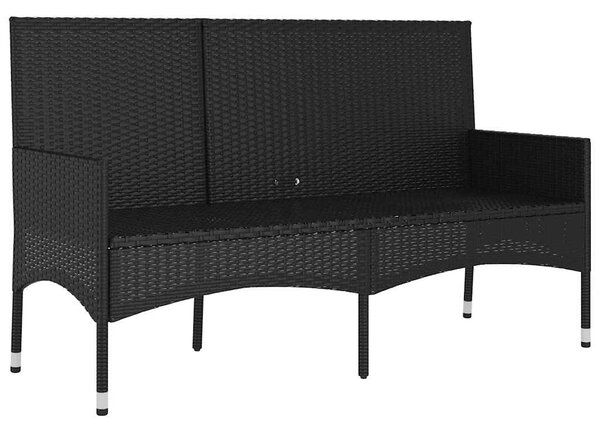 Fekete 3 személyes polyrattan kerti pad párnával