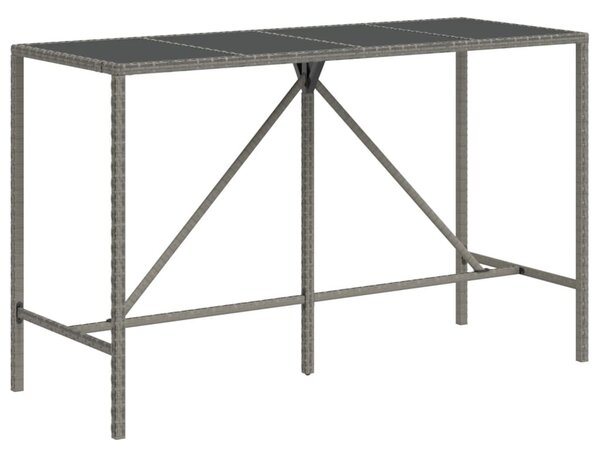 Szürke polyrattan üveglapos bárasztal 180 x 70 x 110 cm