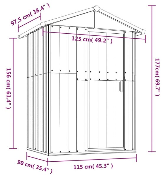 Antracitszürke horganyzott acél kerti fészer 126x97,5x177 cm