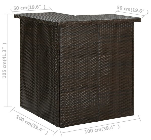 Barna polyrattan sarok bárasztal 100 x 50 x 105 cm