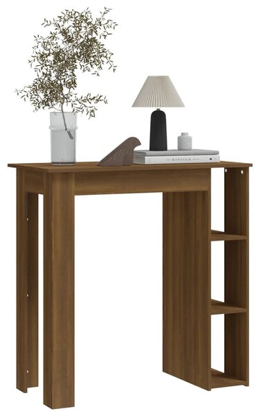 Barna tölgy színű szerelt fa bárasztal polccal 102x50x103,5 cm