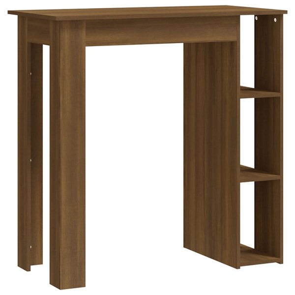 Barna tölgy színű szerelt fa bárasztal polccal 102x50x103,5 cm