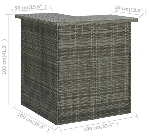 Szürke polirattan sarok bárasztal 100 x 50 x 105 cm
