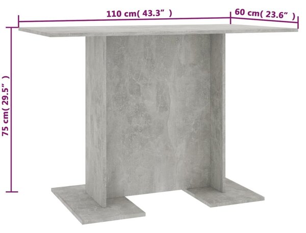 Betonszürke szerelt fa étkezőasztal 110 x 60 x 75 cm