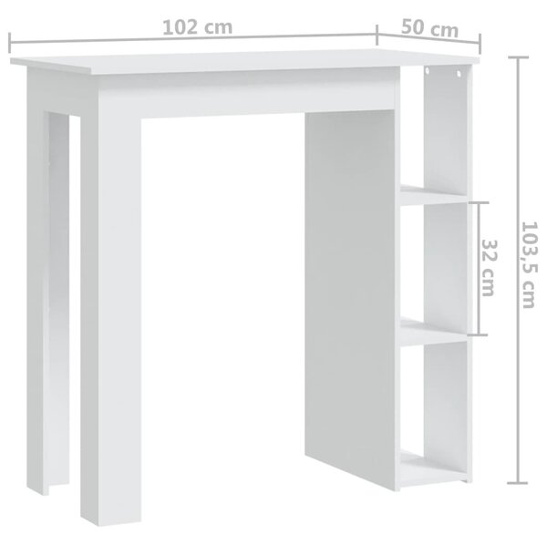 Fehér szerelt fa bárasztal polccal 102 x 50 x 103,5 cm