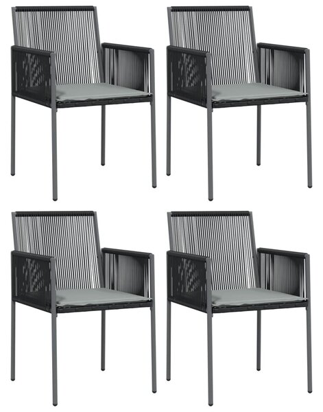 4 db fekete polyrattan kerti szék párnával 54x60,5x83,5 cm