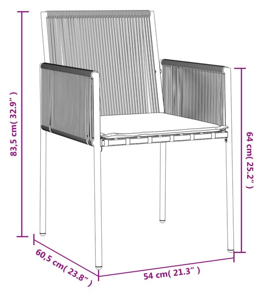 4 db fekete polyrattan kerti szék párnával 54x60,5x83,5 cm