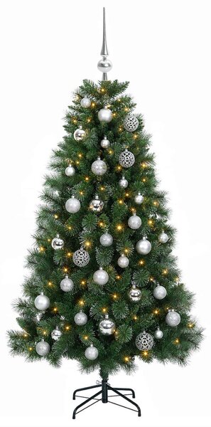 Műfenyő gömbökkel 120 cm 150 LED Meleg fehér PVC és fém Zöld