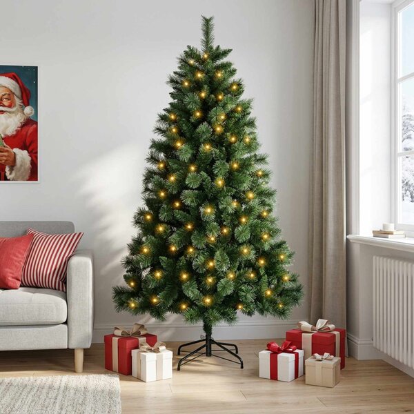 Mű karácsonyfa 150 cm 150 LED Meleg fehér PVC és fém Zöld