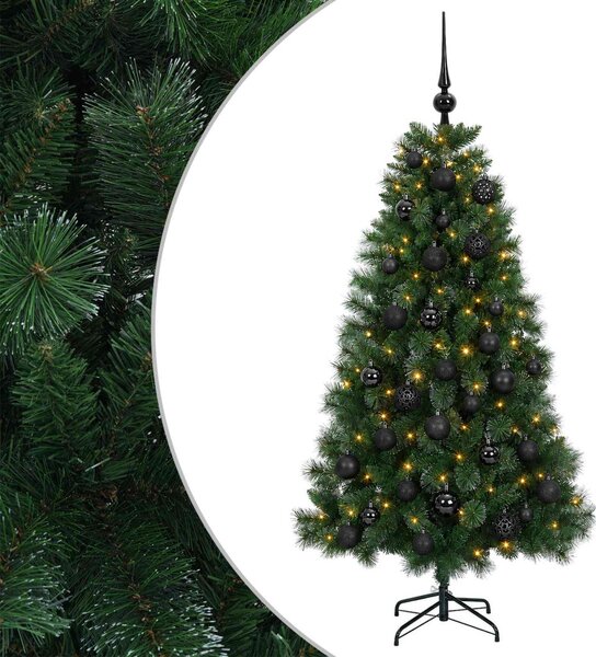 Műkarácsonyfa gömbbel 120 cm 150 LED Meleg fehér PVC és fém