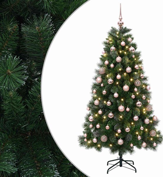 Műkarácsonyfa gömbdísszel 180 cm 300 LED Meleg fehér PVC és fém