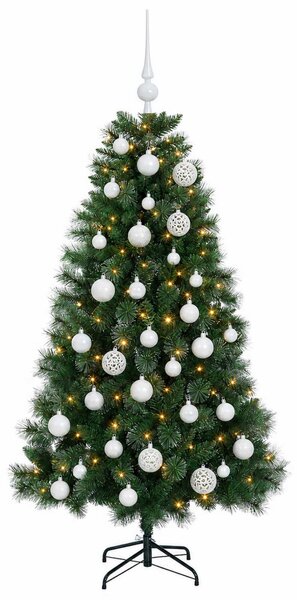 Műkarácsonyfa díszgömbbel 120 cm 150 LED Meleg fehér PVC és fém