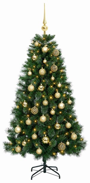 Műkarácsonyfa gömbdísszel 120 cm 150 LED Meleg fehér PVC és fém