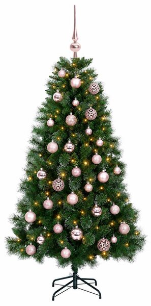 Műkarácsonyfa gömbökkel 120 cm 150 LED Meleg fehér PVC és fém