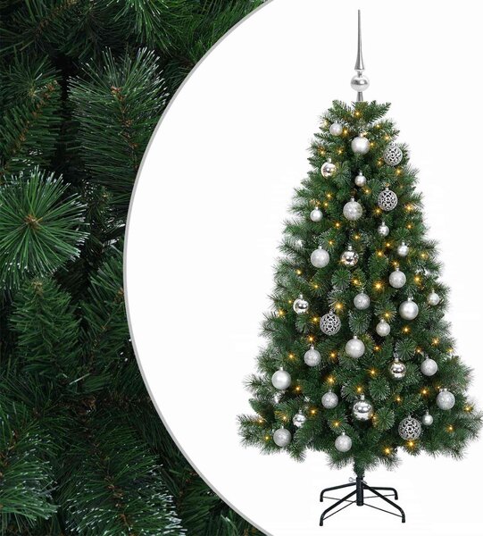 Műfenyő gömbökkel 120 cm 150 LED Meleg fehér PVC és fém Zöld