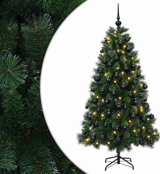 Műkarácsonyfa díszgömbbel 180 cm 300 LED Meleg fehér PVC és fém