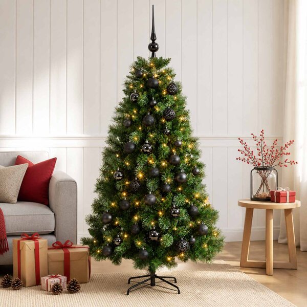 Műkarácsonyfa gömbbel 120 cm 150 LED Meleg fehér PVC és fém