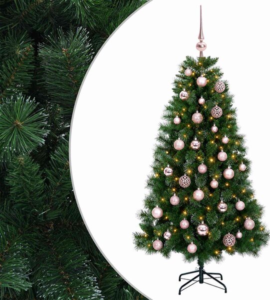 Műkarácsonyfa gömbökkel 120 cm 150 LED Meleg fehér PVC és fém