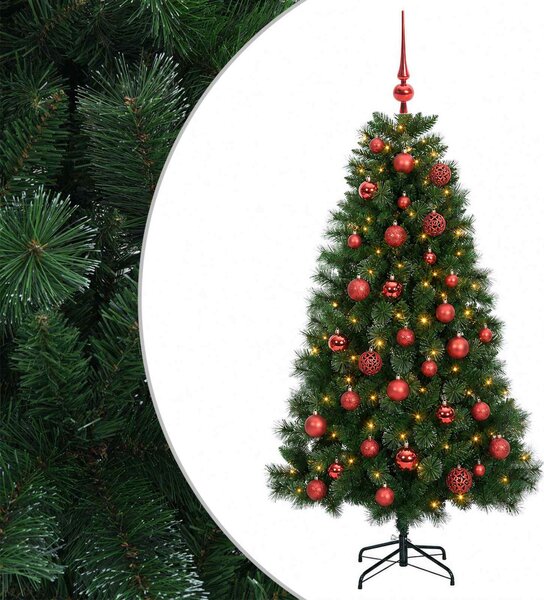 Műkarácsonyfa gömbbel 120 cm 150 LED Meleg fehér PVC és fém
