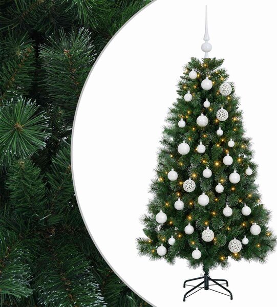 Műkarácsonyfa díszgömbbel 120 cm 150 LED Meleg fehér PVC és fém