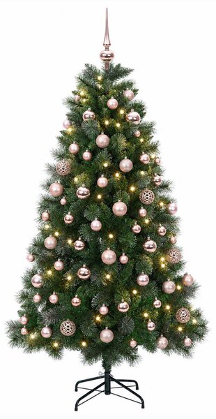 Műkarácsonyfa gömbdísszel 180 cm 300 LED Meleg fehér PVC és fém