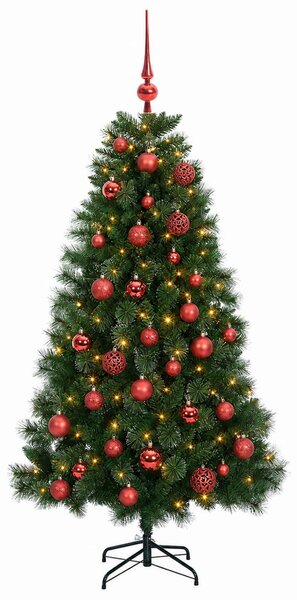Műkarácsonyfa gömbbel 120 cm 150 LED Meleg fehér PVC és fém