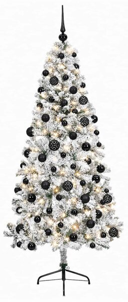 Műkarácsonyfa gömbbel 210 cm 300 LED Meleg fehér PVC és fém