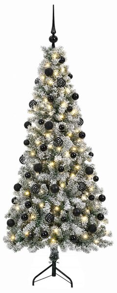 Műkarácsonyfa gömbbel 180 cm 300 LED Meleg fehér PVC és fém