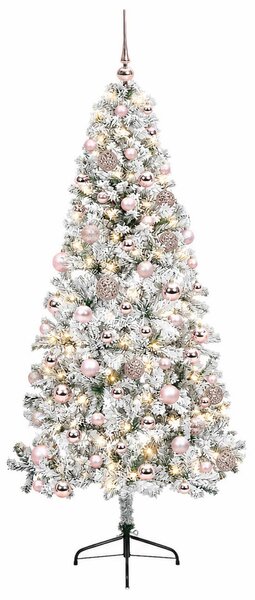 Műkarácsonyfa gömbbel 210 cm 300 LED Meleg fehér PVC és fém