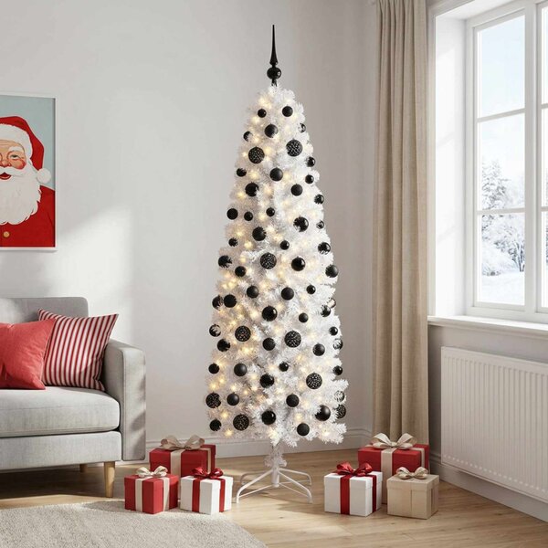 Karcsú műkarácsonyfa gömbökkel 180 cm 300 LED Meleg fehér