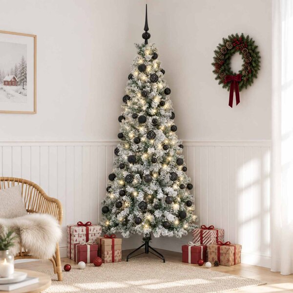 Műkarácsonyfa gömbbel 180 cm 300 LED Meleg fehér PVC és fém